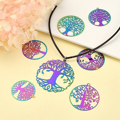 14Pcs 7 Styles Ion Plating(IP) 201 Stainless Steel Filigree Pendants STAS-SZ0002-34-1