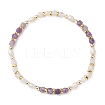 Natural Rose Quartz & Natural AmethystCube Beaded Stretch Bracelets for Women BJEW-JB13390-01-1