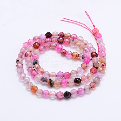Dyed Natural Agate Faceted Round Beads Strands G-P097-32-1