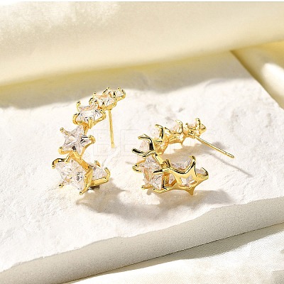 Star Brass Micro Pave Clear Cubic Zirconia Stud Earrings EJEW-R018-02G-1
