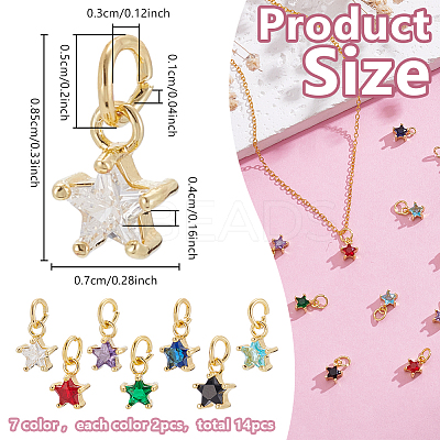 14Pcs 7 Colors Brass Micro Pave Cubic Zirconia Pendants KK-AR0004-77-1