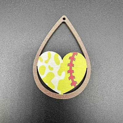 Sport Ball Theme Single Face Printed Wood Big Pendants WOOD-WH0036-10E-1
