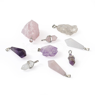 9Pcs 9 Styles Natural Gemstone Pendants G-PJ0001-02-1