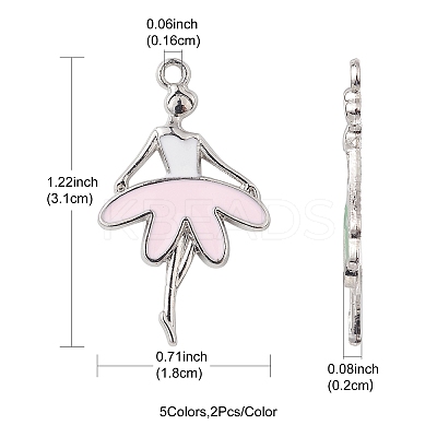 10Pcs 5 Colors Alloy Enamel Pendants ENAM-YW0002-90-1