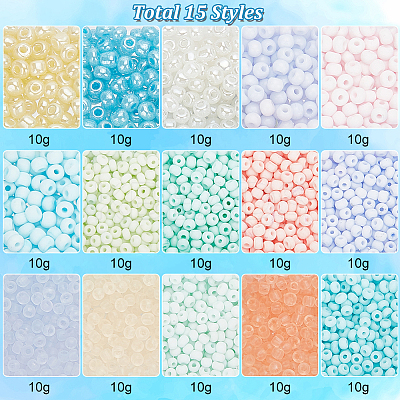 150G 15 Styles 3/0 Glass Seed Beads SEED-PH0001-94-1