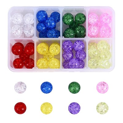 80Pcs 8 Colors Transparent Crackle Glass Round Beads Strands CCG-SZ0001-09-1