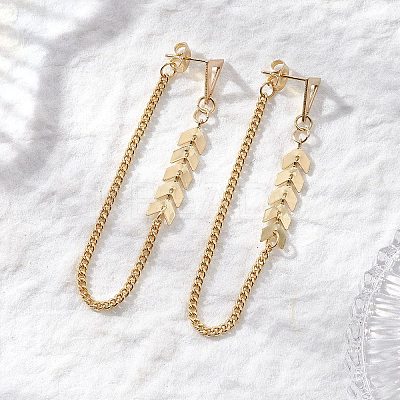 Leaf with Triangle Brass Tassel Stud Earrings EJEW-JE06782-1