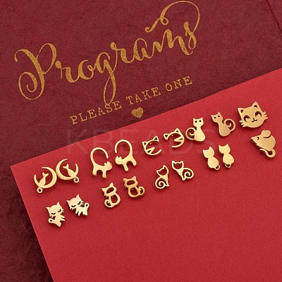 9 Pairs 9 Style 316 Surgical Stainless Steel Cute Kitten Stud Earrings for Women JE933A-1