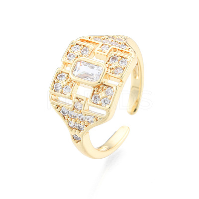 Cubic Zirconia Snowflake Open Cuff Ring RJEW-N035-136-1