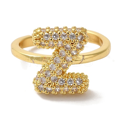 Rack Plating Letter Brass Micro Pave Clear Cubic Zirconia Adjustable Rings for Women KK-S391-03G-Z-1