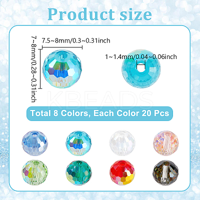 160Pcs 8 Styles Transparent Electroplate Glass Beads EGLA-GA0001-35-1