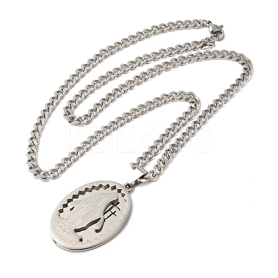 201 Stainless Steel Virgin Mary Oval Pendant Twisted Chain Necklaces LS-NJEW-Q002-04P-1