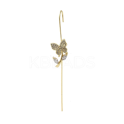 Butterfly Brass Crystal Rhinestone Ear Wrap Crawler Hook Earrings for Women EJEW-C097-03G-02-1