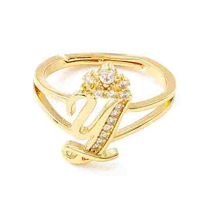 Clear Cubic Zirconia Initial Letter with Crown Adjustable Ring RJEW-M139-17Y-1