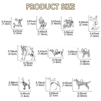 50Pcs 10 Styles Tibetan Style Alloy Dog Charms FIND-YW0004-83-1