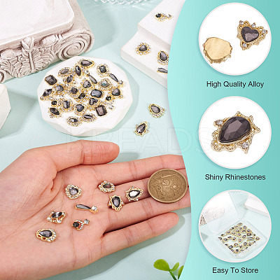 48Pcs 12 Styles Alloy Rhinestone Cabochons MRMJ-TA0001-45D-1