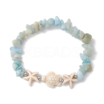 Natural Amazonite & Synthetic Turquoise Beaded Stretch Bracelets for Women BJEW-JB10750-02-1