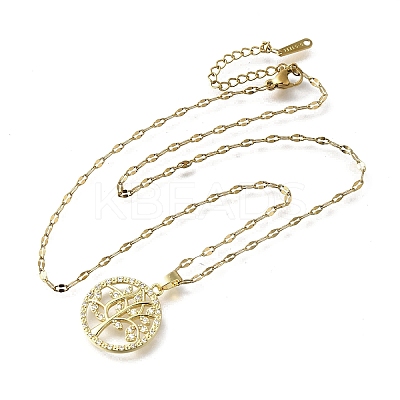 Brass Micro Pave Clear Cubic Zirconia Tree of Life Pendants LS-NJEW-H066-01B-G-1
