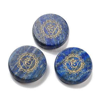 Natural Lapis Lazuli Flat Round with Chakra Sign Figurines Display Decorations DJEW-K025-01D-1