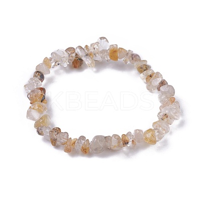 Natural Gold Rutilated Quartz Beads Stretch Bracelets BJEW-JB04152-03-1