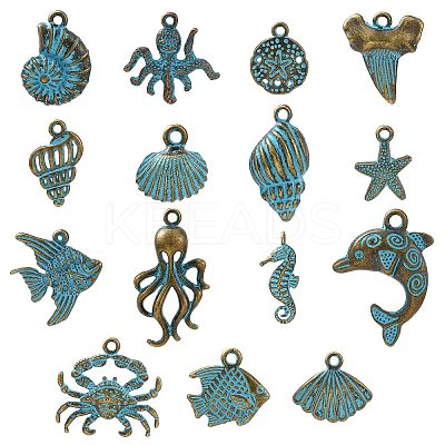 60Pcs 15 Style Ocean Theme Alloy Pendants FIND-CJ0001-58-1