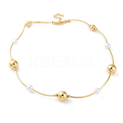 Rack Plating Brass & ABS Plastic Pearl Beads Round Link Chain Necklaces for Women NJEW-C059-08G-1