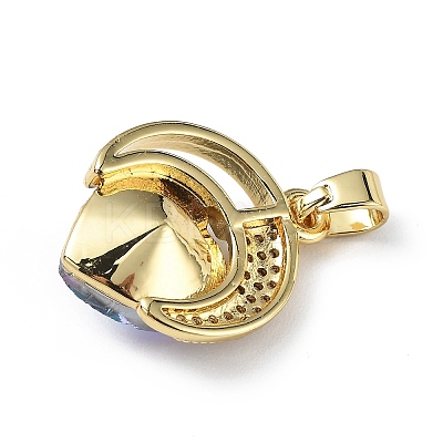 Real 18K Gold Plated Rack Plating Brass Micro Pave Clear Cubic Zirconia Pendants KK-C015-20G-05-1