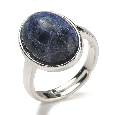 Natural Sodalite Oval Adjustable Rings RJEW-K371-07S-10-1