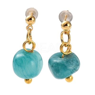 Natural Howlite 304 Stainless Steel Dangle Stud Earrings EJEW-H017-02G-01-1