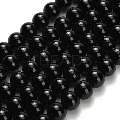 Natural Black Onyx(Dyed & Heated) Beads Strands G-H329-C06-8mm-1