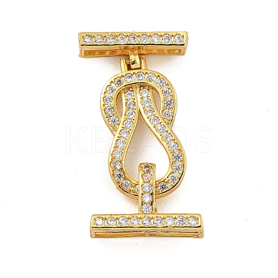 Rack Plating Brass Micro Pave Clear Cubic Zirconia Hook Clasps KK-F876-15G-1