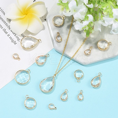 16Pcs 2 Styles Brass Glass Pendants GLAA-YW0005-71-1