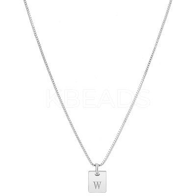 1Pc Stainless Steel Letter Rectangle Pendant Necklaces NJEW-LP0001-34W-P-1