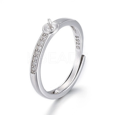 Anti-Tarnish Adjustable Rhodium Plated 925 Sterling Silver Finger Design Ring Mounts Fittings with Pearl Seat STER-F048-15P-1