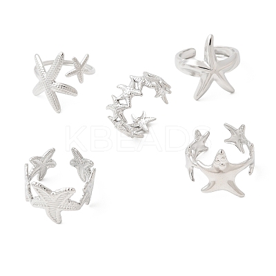 5Pcs 304 Stainless Steel Open Cuff Rings for Women RJEW-K313-10P-1