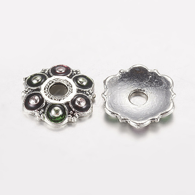 Antique Silver Plated Flower Alloy Enamel Bead Caps LS-ENAM-J556-02AS-1-1