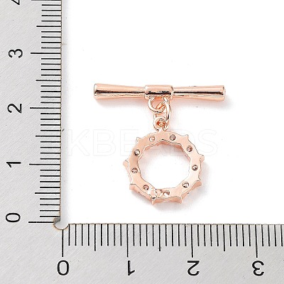 Rack Plating Brass Micro Pave Clear Cubic Zirconia Toggle Clasps KK-P247-13RG-1