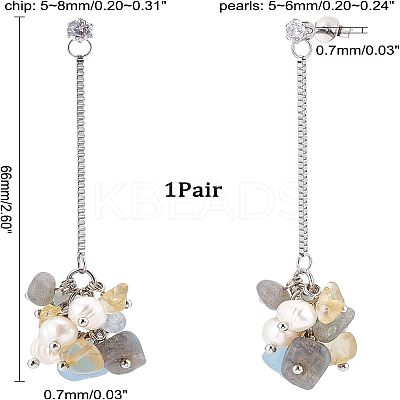 Natural Citrine & Aquamarine & Gemstone Chips Dangle Stud Earrings with Pearl EJEW-UN0002-08-1