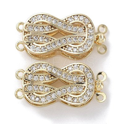 Brass Micro Pave Clear Cubic Zirconia Box Clasps Knot KK-G491-01G-1