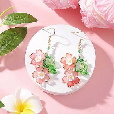 Acrylic Flower Dangle Earrings EJEW-MZ00588-04-1