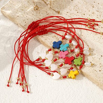 6Pcs Plastic Imitation Pearl Charm Bracelets GR7958-7-1