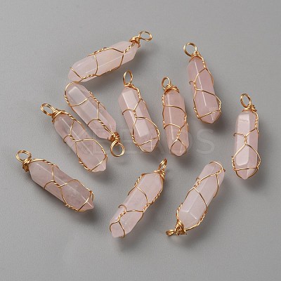 Natural Rose Quartz Double Terminal Pointed Pendants G-WH0029-09B-G-1