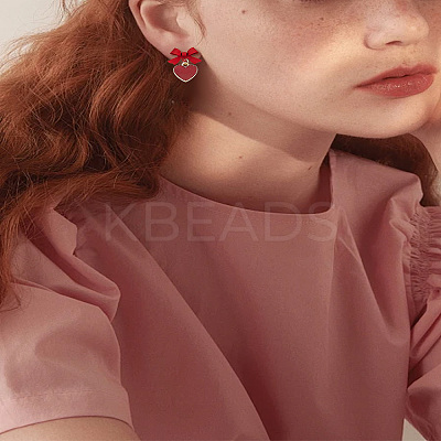 1 Pair Red Heart Oil Drop Earrings with Tassel EJEW-LP0011-02-1