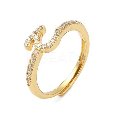 Rack Plating Brass Cubic Zirconia Arabic Letters Adjustable Rings for Women RJEW-S407-10G-13-1