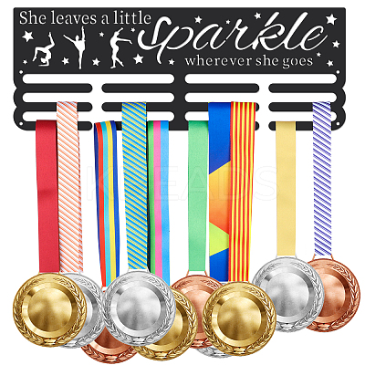Word She Leaves A Little Sparkle Wherever She Goes Fashion Iron Medal Hanger Holder Display Wall Rack ODIS-WH0021-322-1