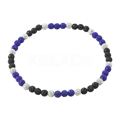 1Pc Polymer Clay Rhinestone Round Beaded Stretch Necklaces NJEW-SP0001-14K-1