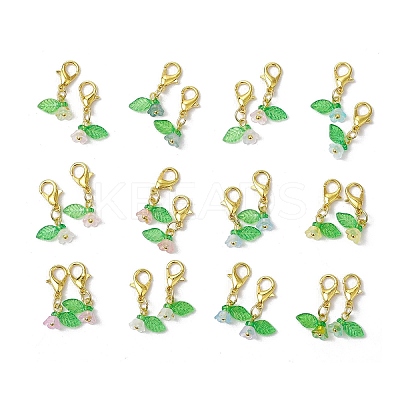 24Pcs 12 Colors Acrylic Flower Pendant Decorations HJEW-JM03088-1