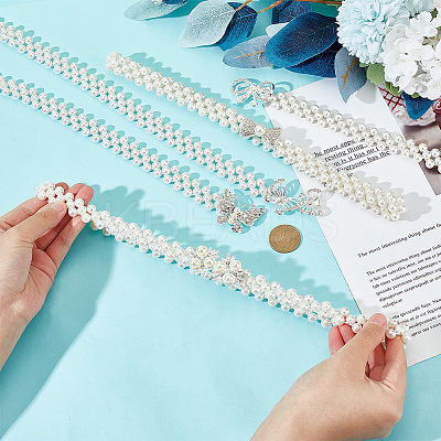 5Pcs 5 Style Acrylic Pearl Braided Stretch Chain Belt with Alloy Clasp AJEW-GA0004-49-1