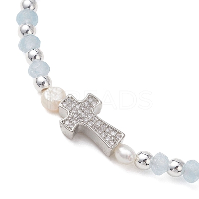 Dyed Natural Malaysia Jade Rondelle & Cultured Freshwater Pearl Beaded Stretch Bracelets BJEW-JB13380-02-1