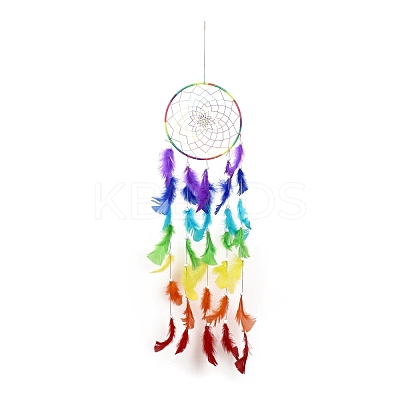 Chakra Theme Iron Woven Web/Net with Feather Pendant Decorations AJEW-B016-03-1